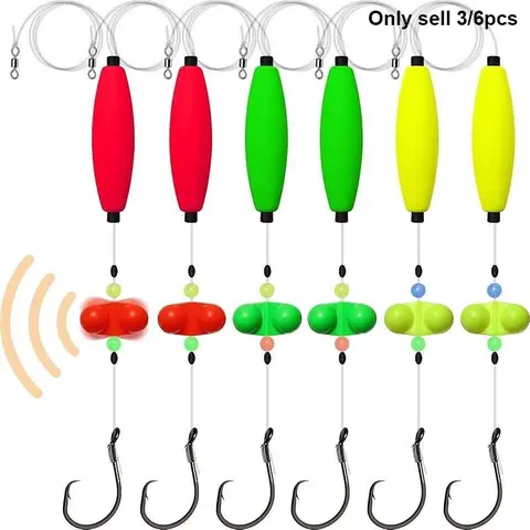 Catfish Fishing Gear Set with Round Hooks 5/0 6/0 8/0, Floating Catfish Fishing Tackle Outdoor Fishing Supplies 3-Piece or 6-Piece Options Available Long Casting Drift Supplies for Jig Float Circle Hook Cigar Float Fishing Stuff