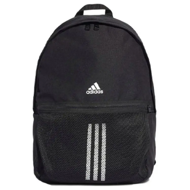 Adidas SW Classic BP 3S Polyester Backpack for Men and Women, Striped Logo Zip Closure, Casual Style, Black