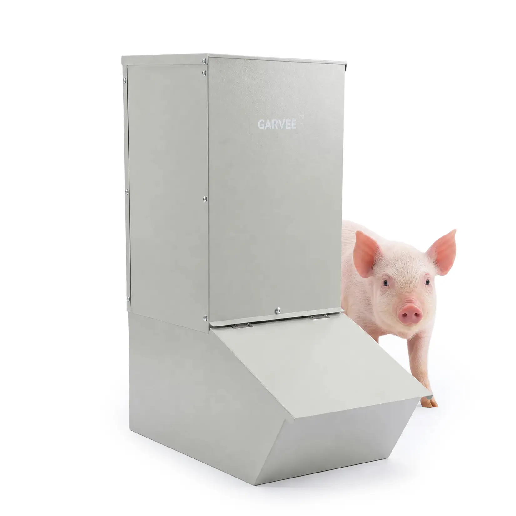Galvanized Steel Hog Feeder 2.2/3.7 Bushel Single Door Pig Creep Trough, Rust Resistant Vertical Livestock Feed Storage Box for Outdoor Farm Feeds Up to 5 Pigs
