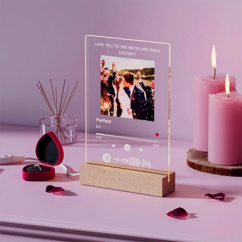 Personalized LED Night Light Photo Plaque with Scannable Song Code, Custom Music Plaque Night Light Gift for Valentine's Day, Song Picture Frame, Custom Led Light Night Lamp, Custom Actylic Music Photo Plaque, Gift for Boyfriend, Anniversary Gift