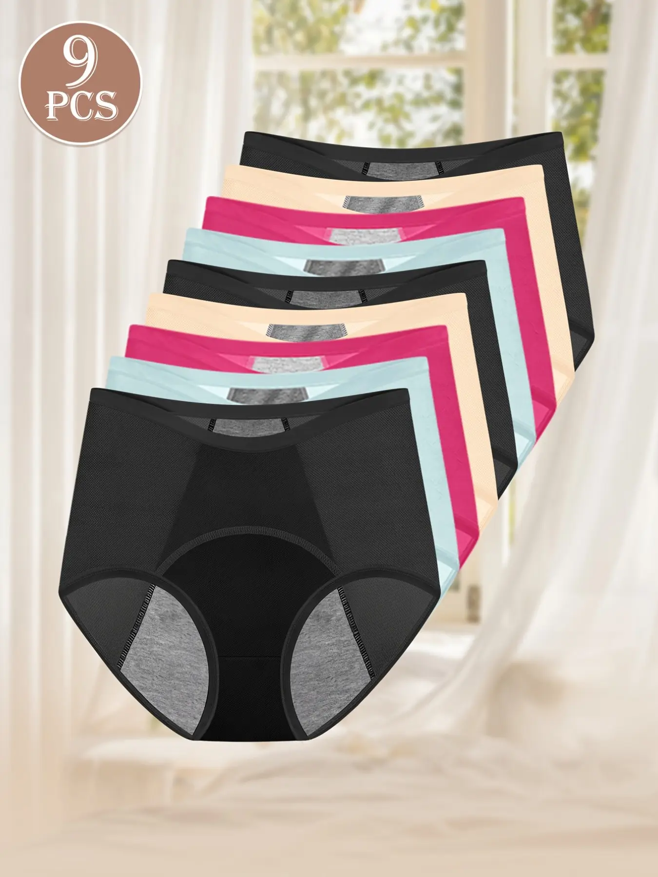 9-Pack Menstruation Triangle Pants, Soft Elastic Waistband, Ideal for Daily Use with Pads or Tampons, Comfortable and Practical