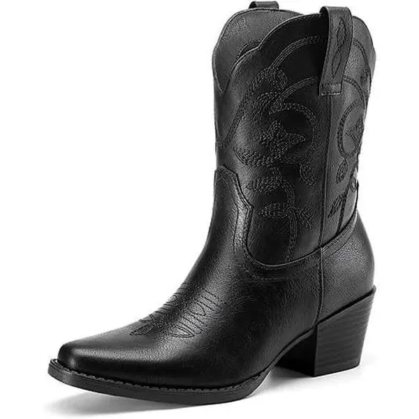 Women's Embroidered Cowboy Boots, Square Toe Ankle Booties with a 2.17" Low Chunky Heel, Versatile Western Style from Jeans-to-Dresses, Western Wear For Women