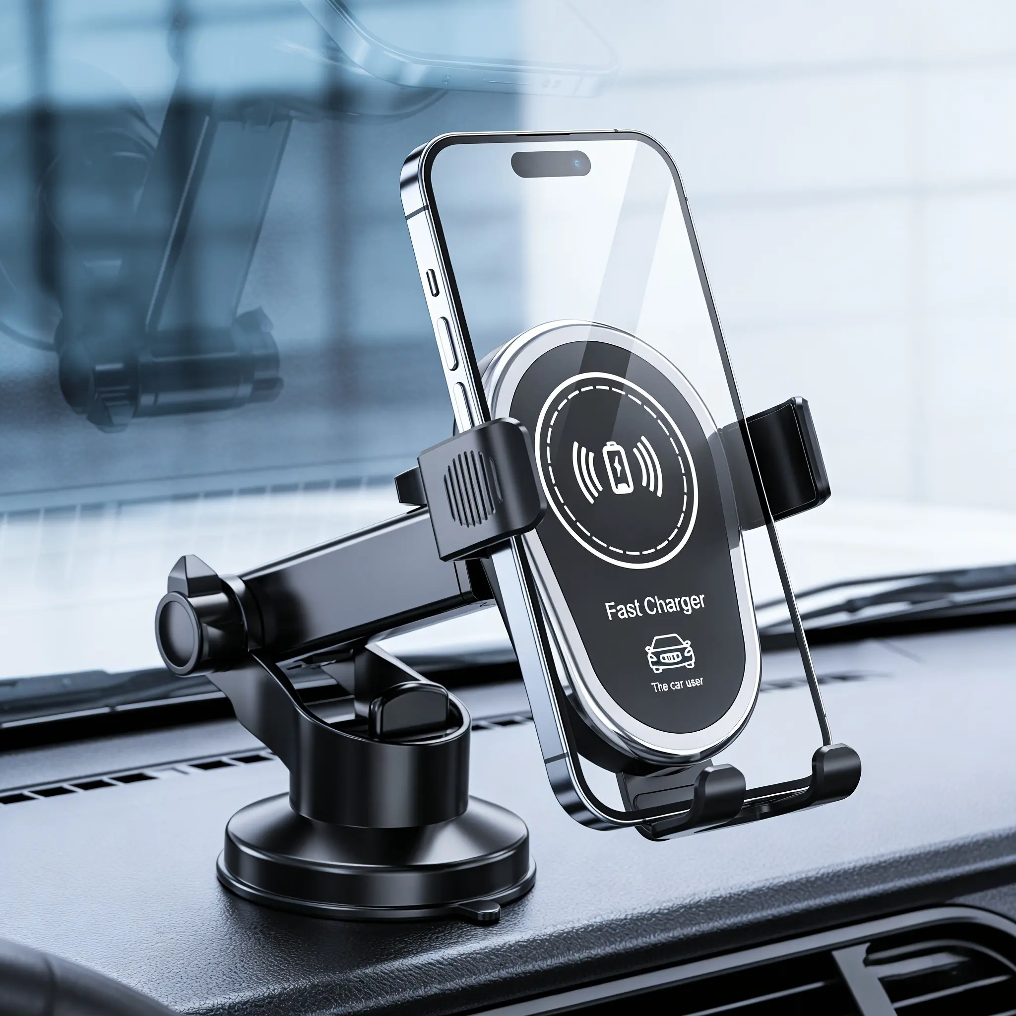 15W Gravity Auto Clamp Wireless Car Charger Mount, Auto Clamping Charger, Strong Suction Dashboard Phone Holder, One Hand Operation Fast Wireless Charging, Compatible with iPhone 15/14/13/12, Samsung S24/S23 & All Qi Enabled Smartphones