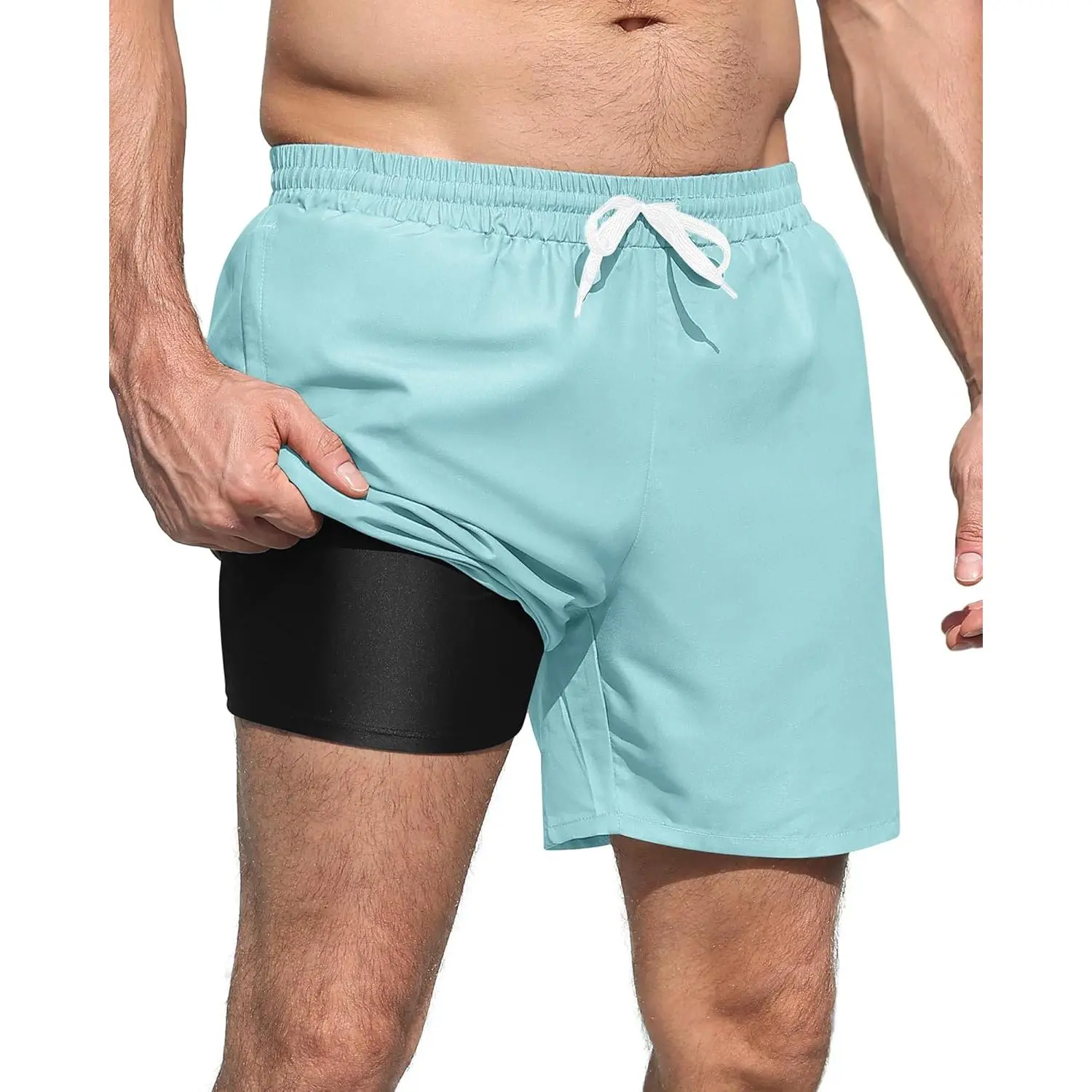 RQP Mens Swim Trunks with Compression Liner 6 Inch Quick Dry Mens Bathing Suit with Zipper Pockets