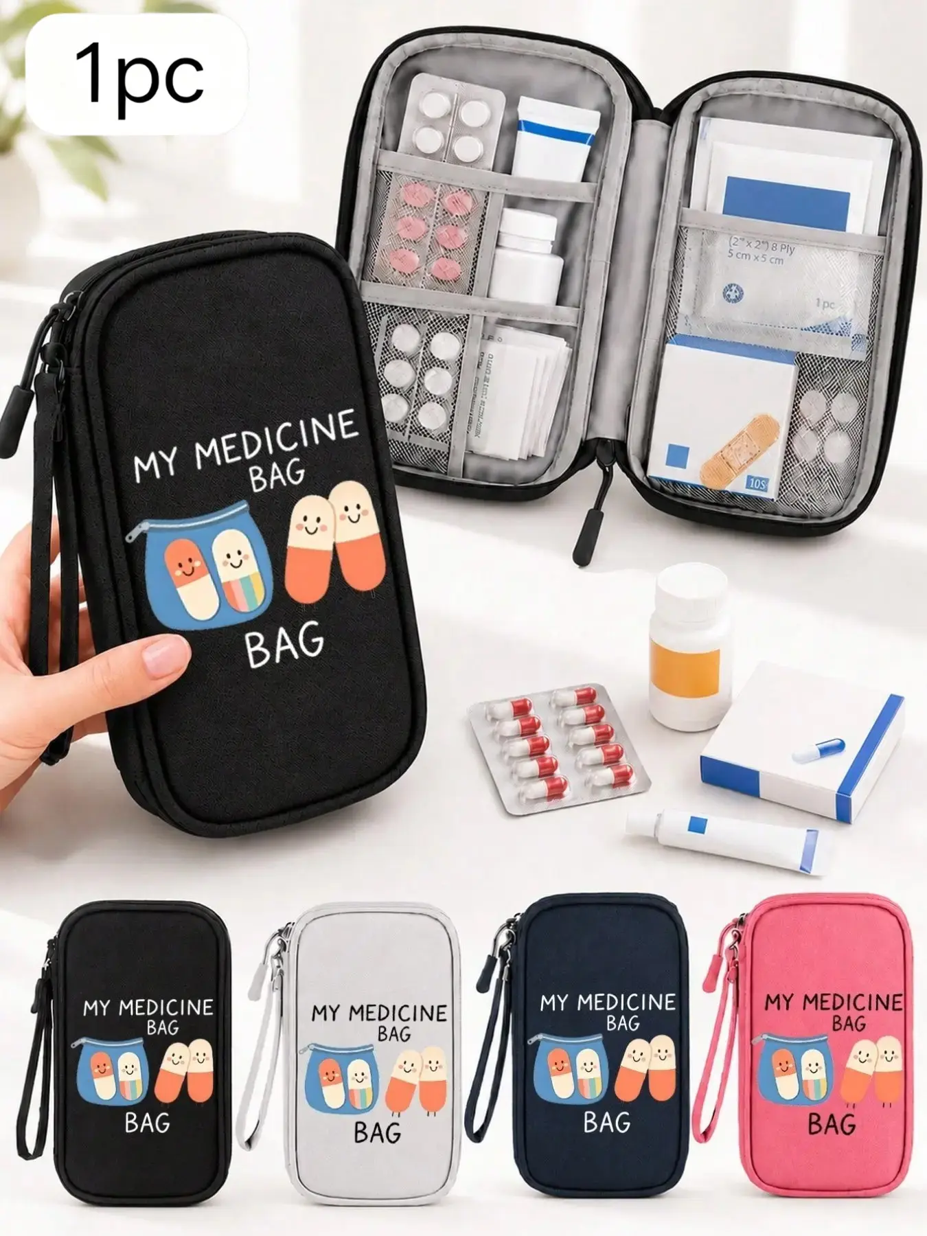 Colorful Medicine Print First Aid Medicine Storage Bag, Waterproof Nylon Portable Travel First Aid Kit, Ideal for Camping, Home, Office