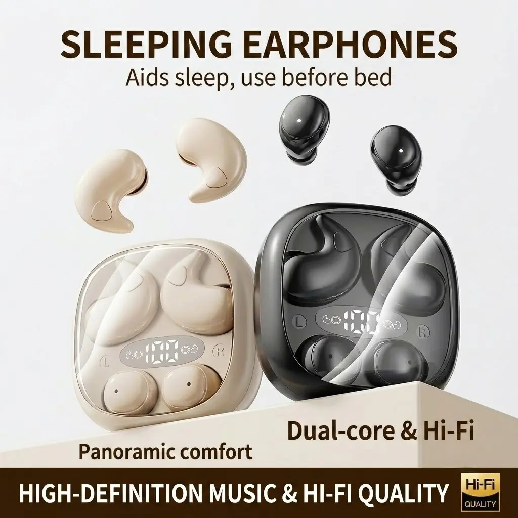 NextQube Wireless Bluetooth Headphones 2 Pairs in 1 Case, Bluetooth 5.4 True Wireless Earbuds Noise Cancelling, Mini Invisible Sleep Earbuds Gaming Headset, Short Handle Sport Fitness Earphones with Digital Display