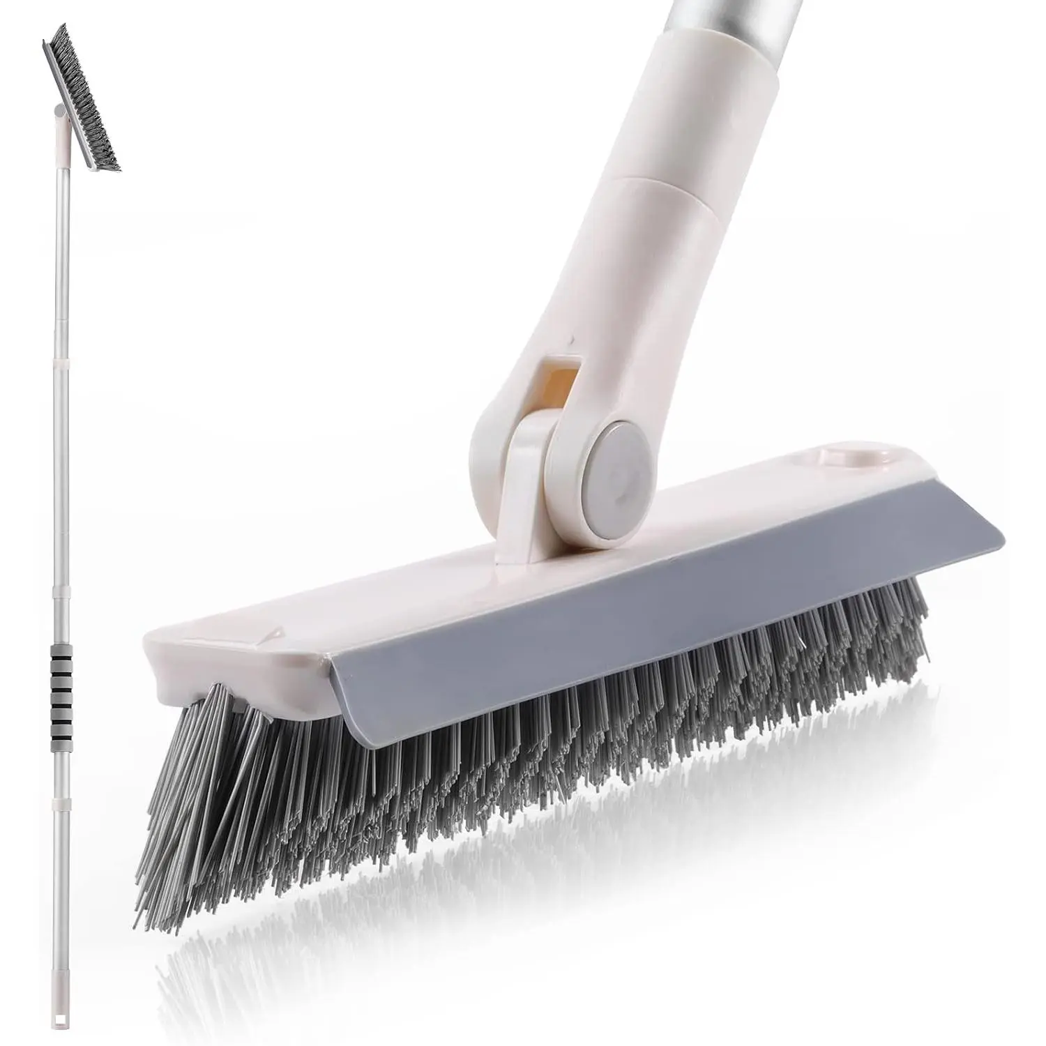 Grout Brush with Long Handle, 2 in 1 Floor Scrub Brush with , Shower  Cleaner Swivel Stiff Bristle for Cleaning Baseboards Tile Floors Bathroom Wall