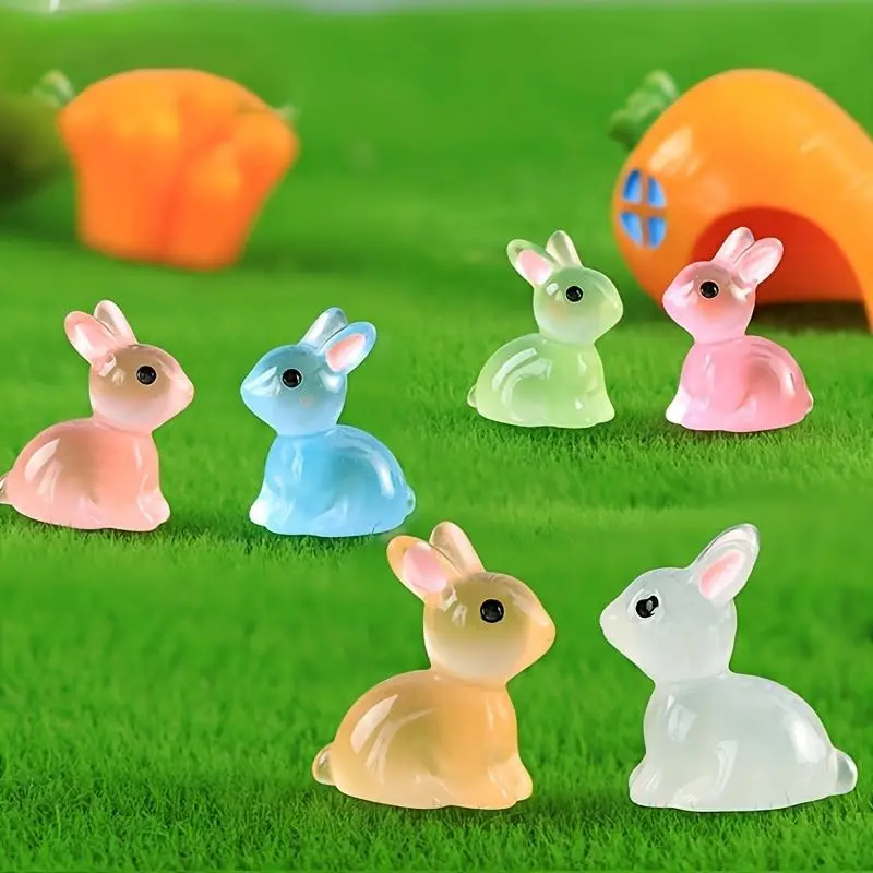15pcs Mini Light Up Rabbit Figurines, Colorful Glowing Resin Bunnies, DIY Decor for Home Interior, Holiday Ornaments & Gifts