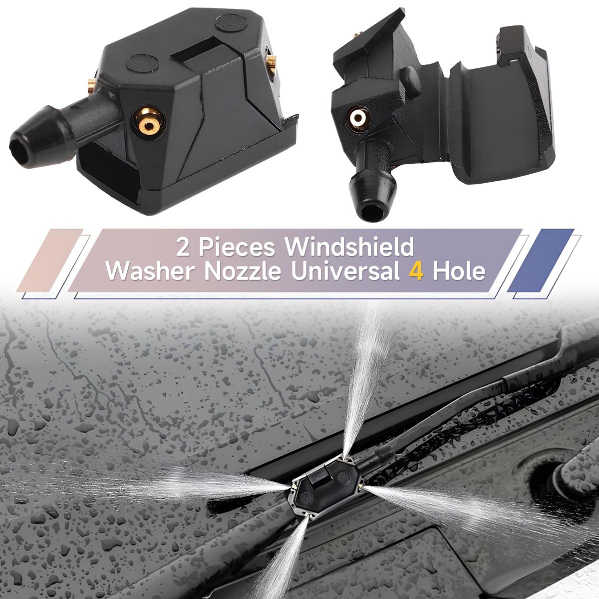 2 PCS Front Windshield Washer Nozzles, 4 Holes Car Windshield Washer Wiper Arm Sprayer, Auto Left Right Windshield Washer Squirter Nozzle Replacement, Universal Vehicle Accessories