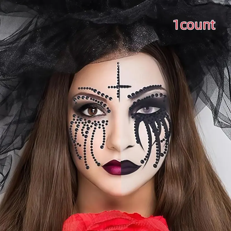 Halloween Rhinestone Face Stickers, Eye Makeup Decor, Stage Makeup Stickers, Daily Nail Art Accessories, DIY Makeup, Halloween Gift