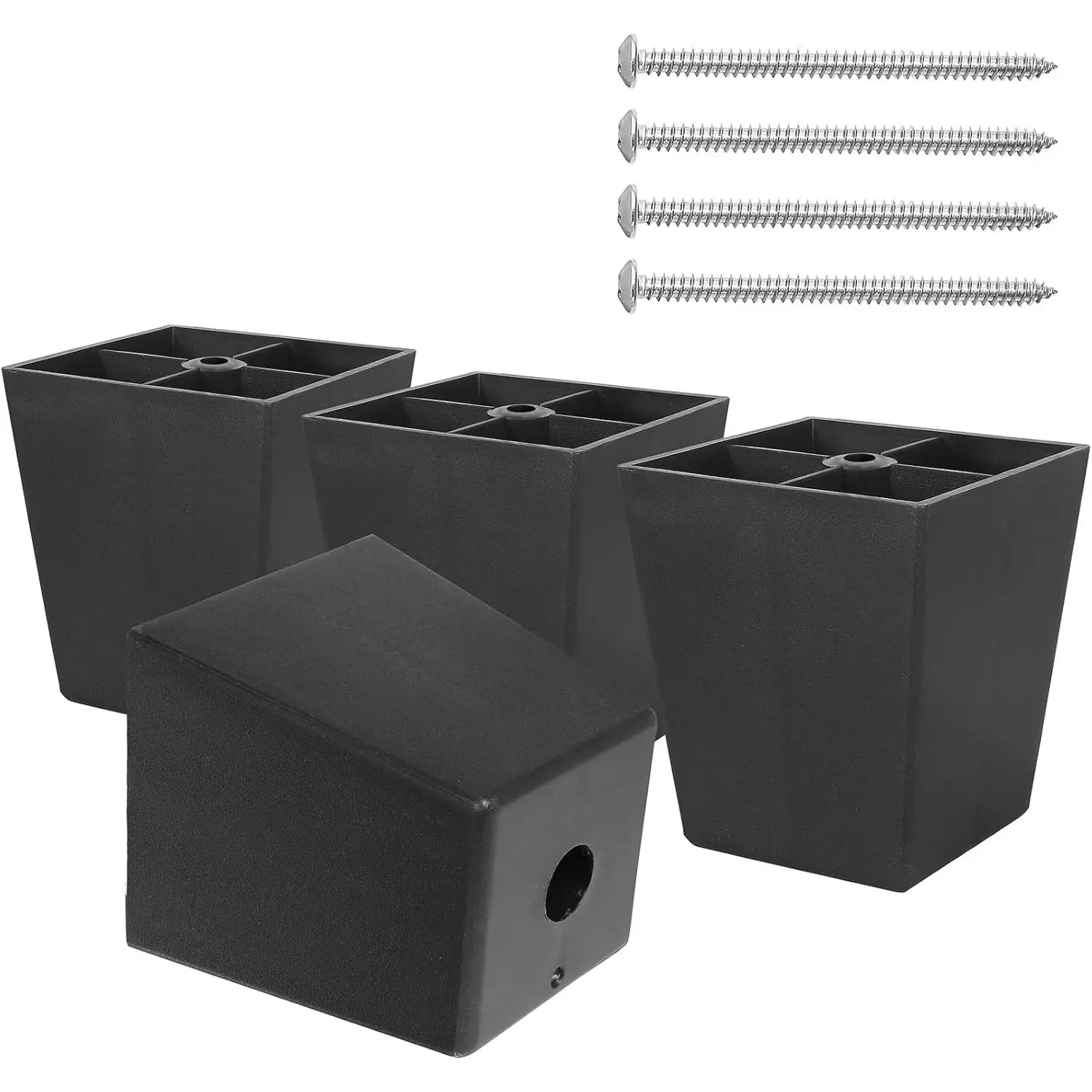 3 inch Black Plastic Furniture Legs, Screw-in Couch Legs Square Sofa Legs Replacement Legs for Furniture Couch Table Sofa, Pack of 4