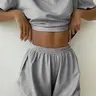 2-Piece Summer Pyjama Set, Striped Knitwear, Casual Loose-Fitting, Short Sleeve, Split Design, Breathable, Ideal for All Seasons