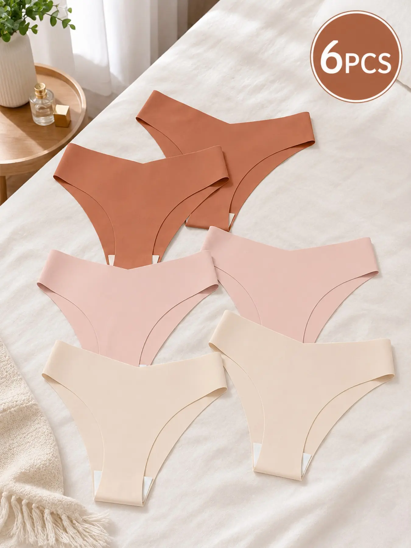 6pcs Seamless Underwear for Women, No Show Bikini Panties, Everyday Wear Panties, Comfortable Stretch Invisible Ladies Hipster Briefs, All Seasons Casual Fitted