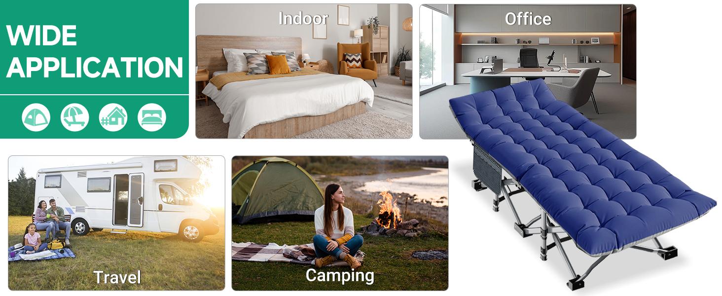 AGS LILYPELLE Folding Camping Cot, Extra Wide Heavy Duty Sleeping Cots with Carry Bag, Double Layer Oxford Portable Travel Camp Cots for Home, Office Nap and Outdoor Beach