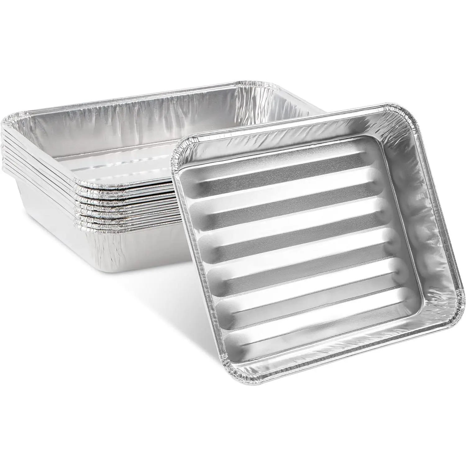 10 Pack Disposable  Grill Liners Toppers  Foil Broiler Pans Durable Ribbed Grill Drip Pans 8.5x7