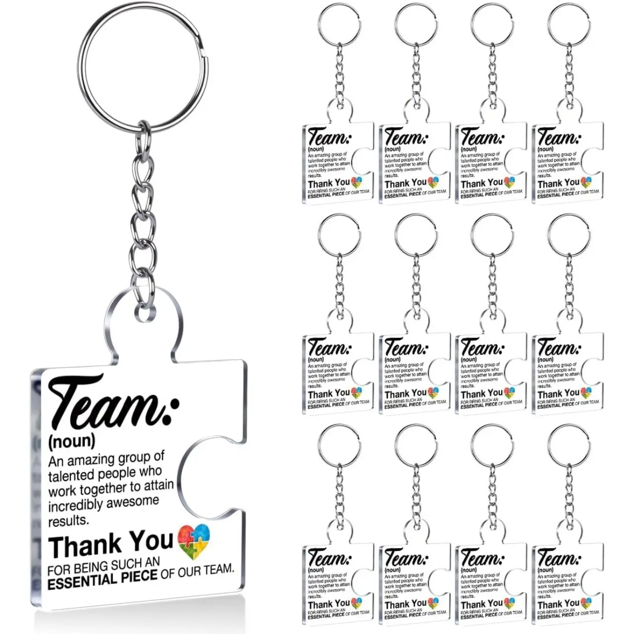 12-Piece Team Appreciation Gift Set - Bulk Keychains for Office Coworkers, Employee Recognition Gifts, Acrylic Puzzle Piece Keyrings for Team Building, Work Colleague Thank You Presents, Office Staff Appreciation Favors, Corporate Small Gifts
