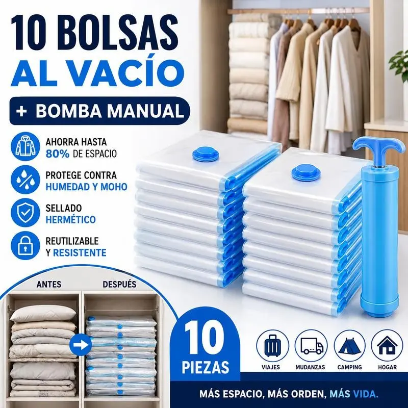10 Pack 40×60cm Vacuum Storage Bags with Hand Pump, Clear Moisture Proof Organizer for Winter Clothes Bedding Travel