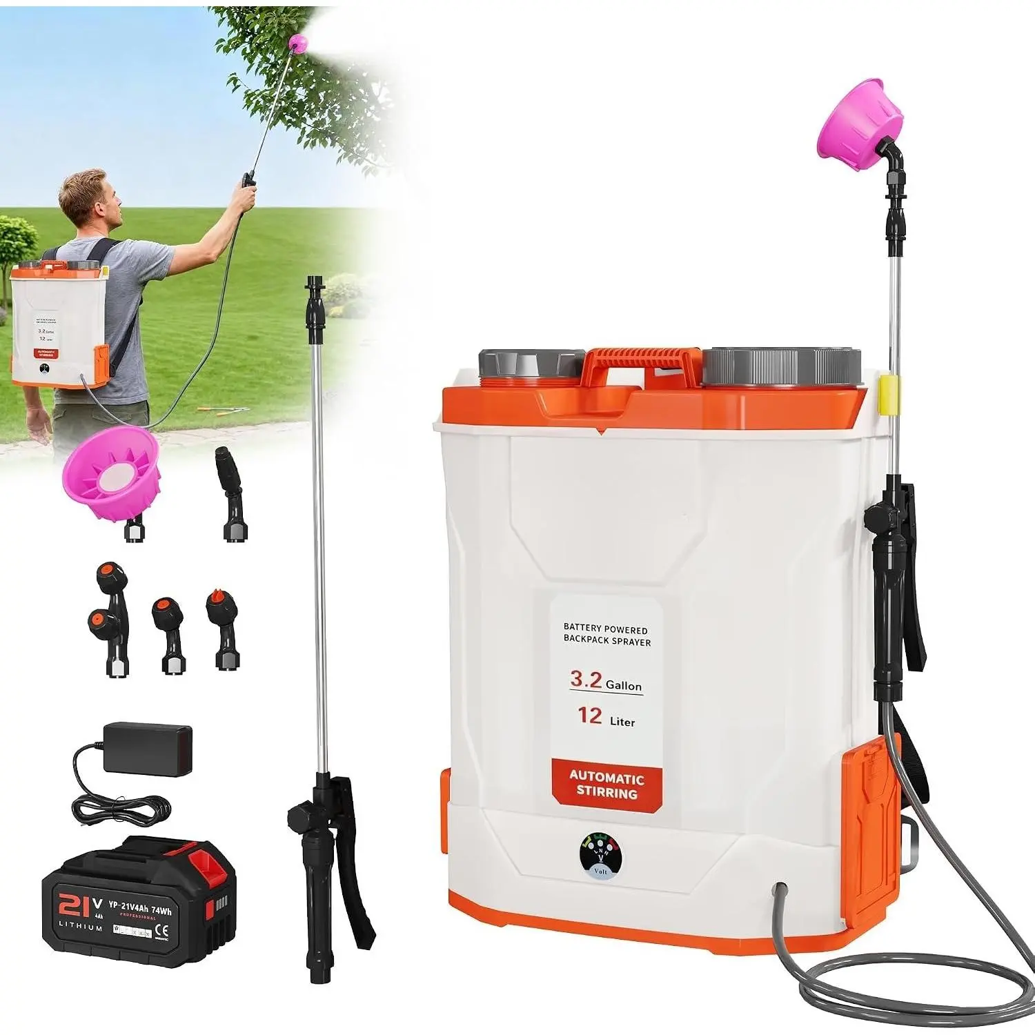 Battery Powered Backpack Weed Sprayer with Telescopic Wand & 5 Nozzles