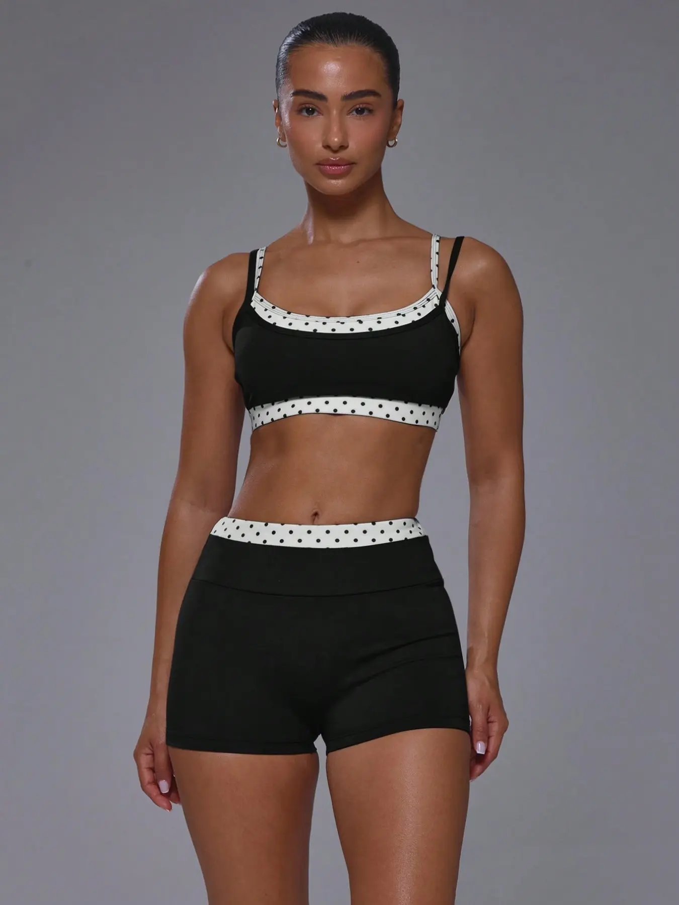 Women's Fashion Two-Piece Casual Set, Polka Dot Sleeveless Vest with High Waist Shorts, Ideal for Gym, Running, Daily Commute, Fitness Sets
