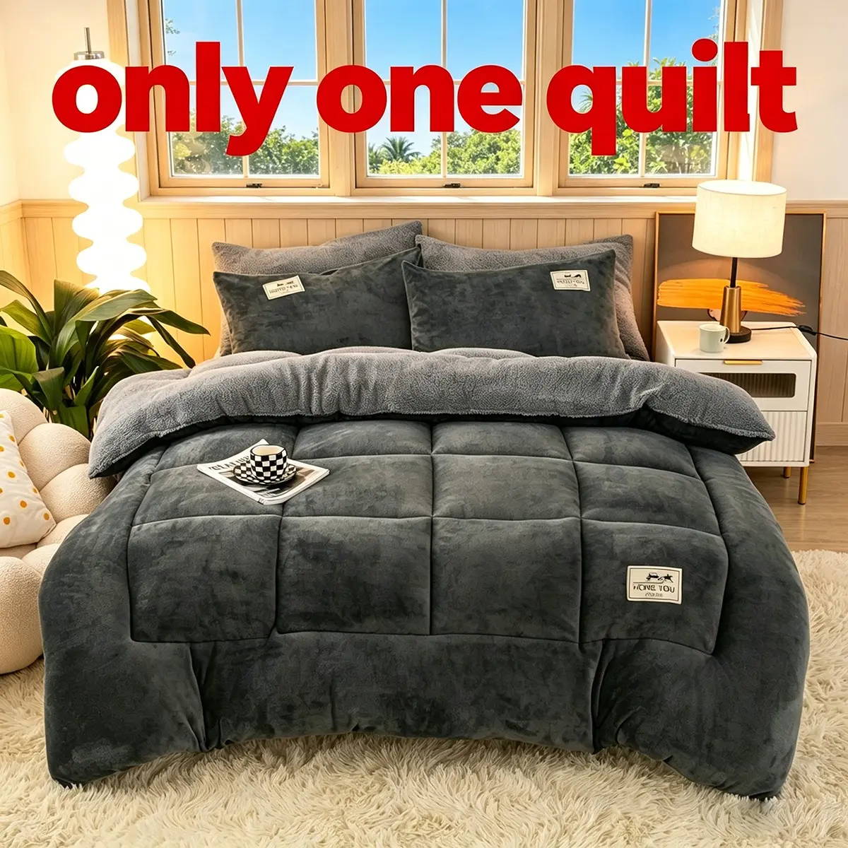 Thick Warm Fuzzy Quilt Insert, All-Day Thick Stitched Ultra Soft Breathable Polyester Quilt Insert, Bedroom Winter Autumn Heavy Quilt