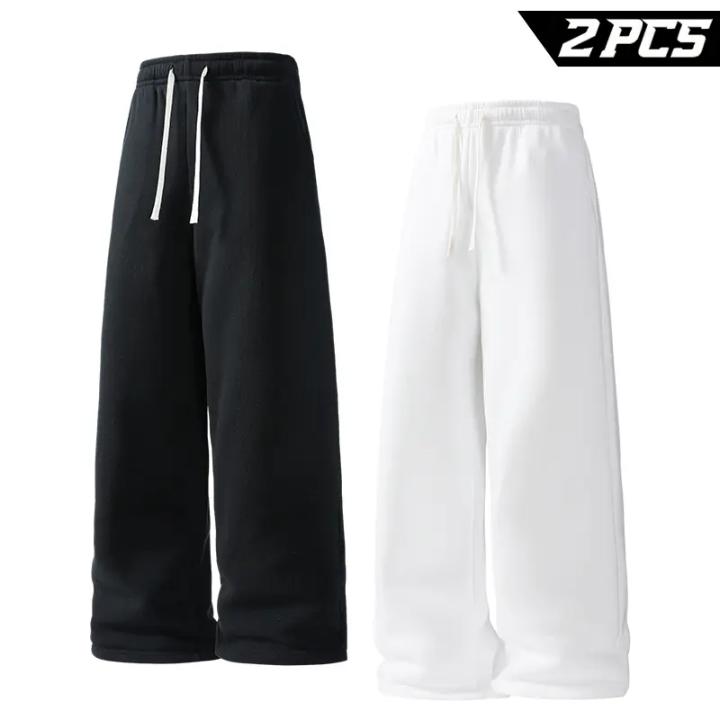 2 Pack Men's Open Bottom Sweatpants with Pockets, Drawstrings, Lightweight Loose Fit Wide Leg Athletic Jogger Pants for Gym, Running, Travel, Training, Lounge & Casual Wear for Men