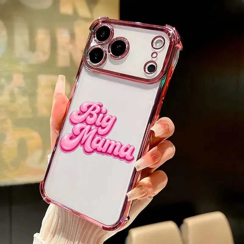 Transparent Soft Silicone Phone Case for iPhone 17 Pro Max, 16, 15 Plus, 14, 13, 12, 11, SE - Pink Big Mama Pattern, 4 Corners Reinforced, Shockproof Mobile Phone Cover Smartphone with Accessories