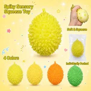 prpberry Spiky Durian Sensory Squeeze Toy for Stress Relief | Soft Novelty Fidget Toy for Kids & Adults, 4 Colors Available, Individually Packed Fun Gift