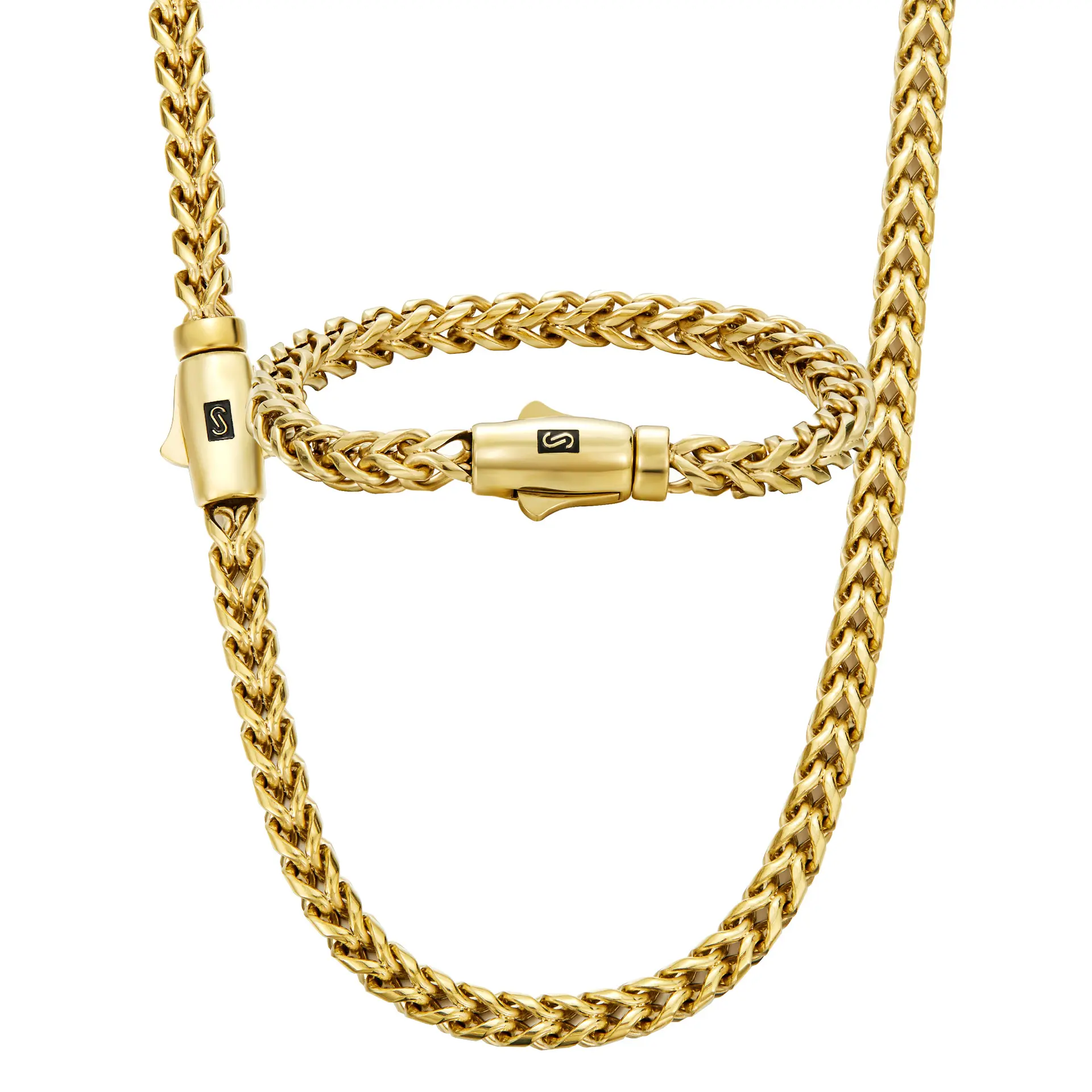 6mm gold square polished chain titanium steel electroplated 18K gold round head S clasp men's necklace Party, Proms, Music Festivals, And Holiday Wear Accessories Birthdays, and Special Occasions Giftchains for menGold-Plated Cuban Link Necklace