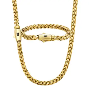 6mm gold square polished chain titanium steel electroplated 18K gold round head S clasp men's necklace Party, Proms, Music Festivals, And Holiday Wear Accessories Birthdays, and Special Occasions Giftchains for menGold-Plated Cuban Link Necklace