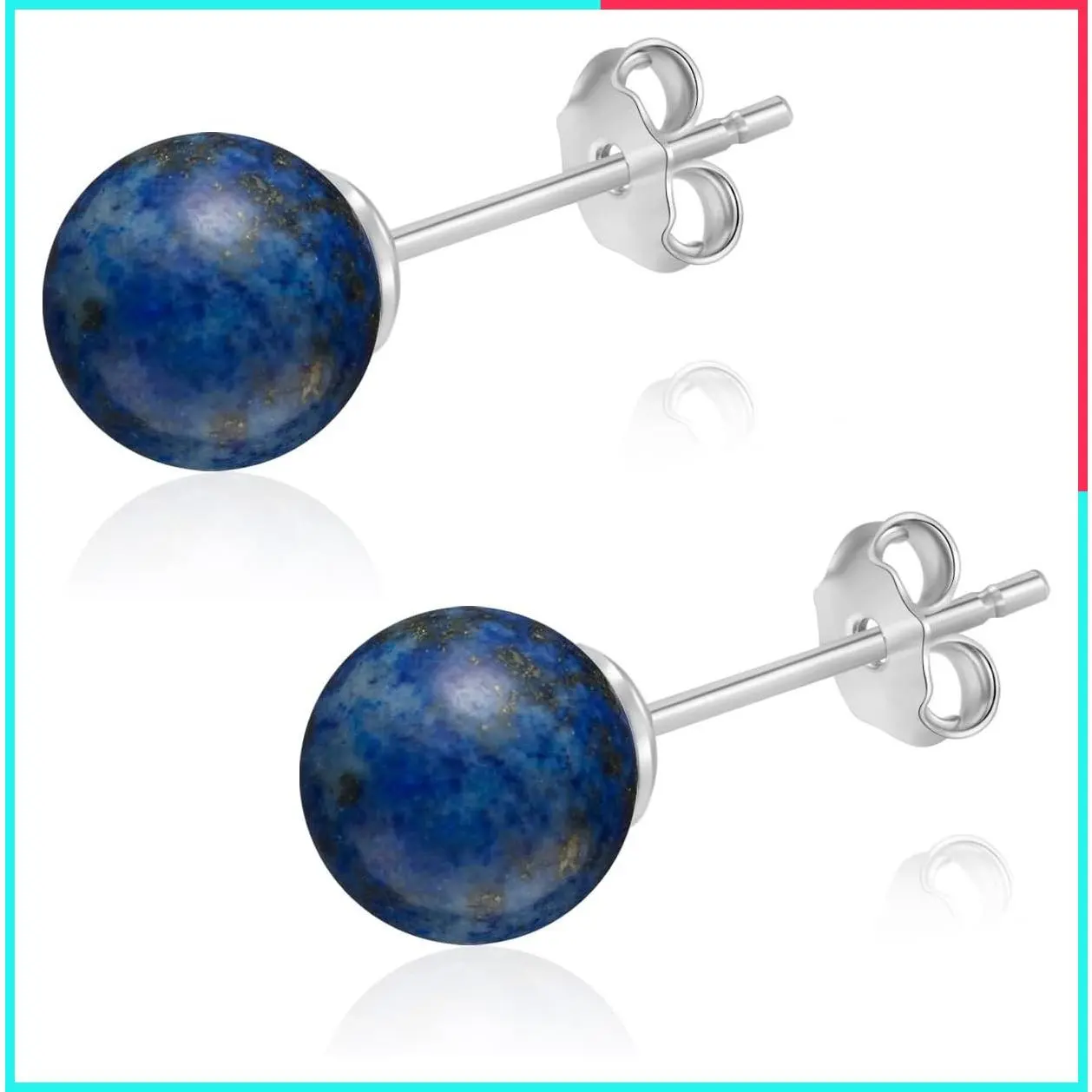 8mm Handmade Sterling Silver Stud Earrings with Genuine Natural Stone Gemstones for Women