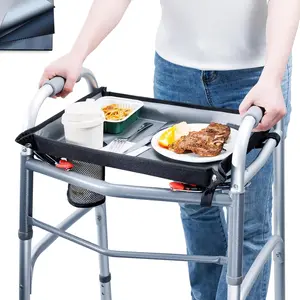 Walker Tray for Folding Walkers with Cup Holder – Hard Tray Table for Seniors, Easy Install, Universal Fit Walker Accessory for Meals, Drinks, Reading, Laptop
