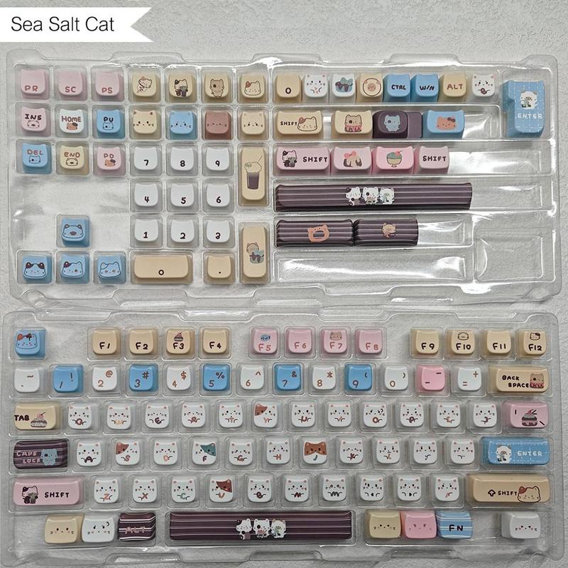 Cat Head Theme PBT Keycaps, Cute Personality PBT Keycaps, Keyboard Keycap Set Suitable for 61/64/68/84/87/100/104/108 Cherry MX Mechanical Keyboard Gaming Keyboard Accessories