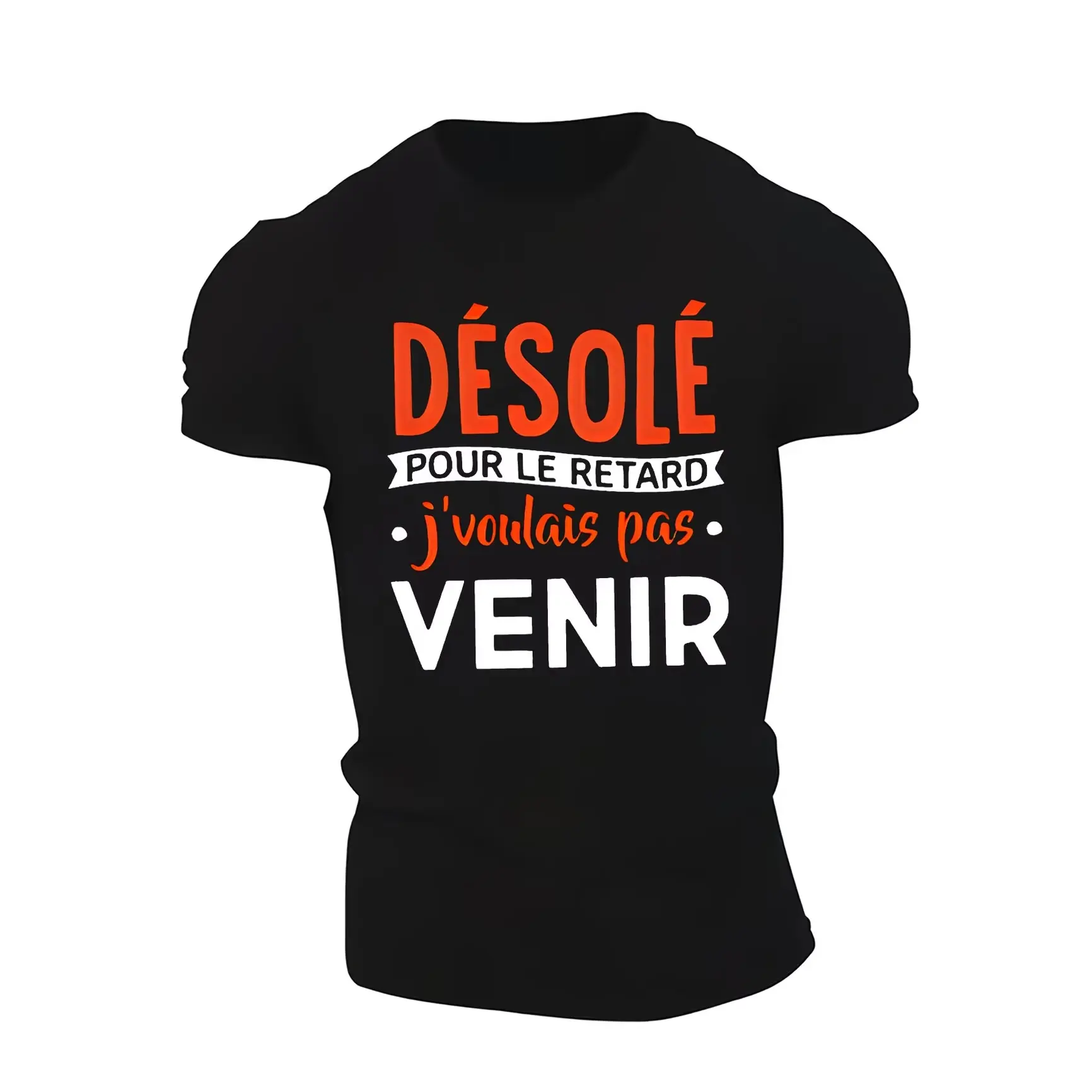 Désolé Pour Le Retard French Introvert Banner Graphic Oversized Cotton T-Shirt, Funny Anti-Social Fashion Outfit, Best Valentine’s Day Birthday Gift For Him Her Introvert Friend, Comfort Casual Sarcastic French Quote Tee Perfect Holiday Present