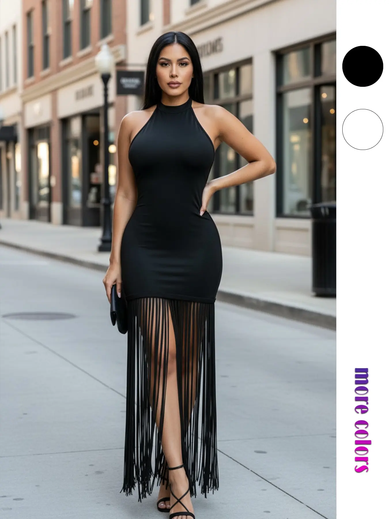 Summer New European and American Style Formal Halterneck Backless Open Back Fringe Tassel Bodycon Dress Women's Slim Fit Hip Length Skirt Party Evening Dress