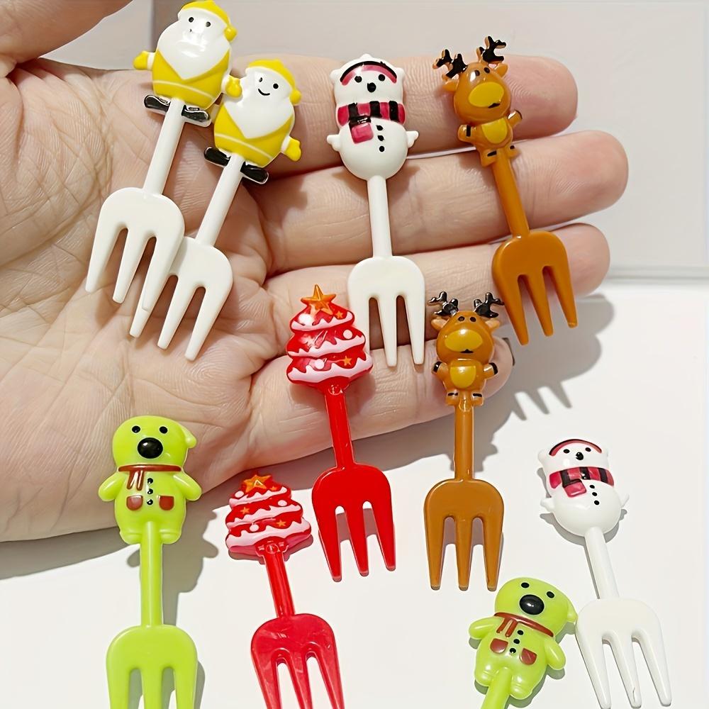 Set of 10 Christmas Themed Plastic Dessert Forks - Vibrant Santa Claus Mini Forks for Creative Fruit Picks, Home Kitchen, Camping, Party, Bento Accessories, Festive Party Supplies, Disposable, Reusable, Easy to Clean, Durable, and Fun Cutlery Tableware