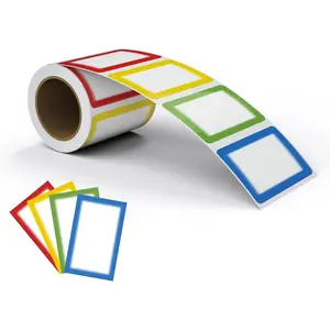 (R) Colorful Plain Name Tag Labels - 200 Stickers, 3.5 x 2.25 Inch, Colorful Border Name Tags for Office, Meetings, School, , Events, and Parties
