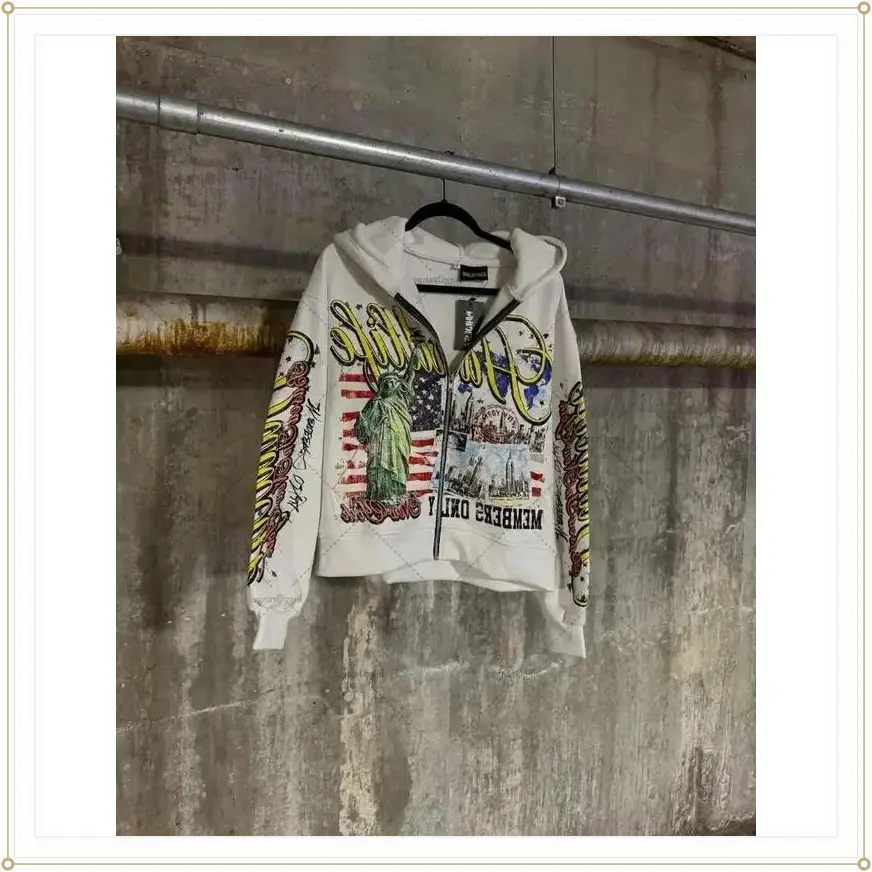 Trendy hip-hop YK streetwear American retro letter hooded cardigan printed loose sports Harajuku style sweatshirt