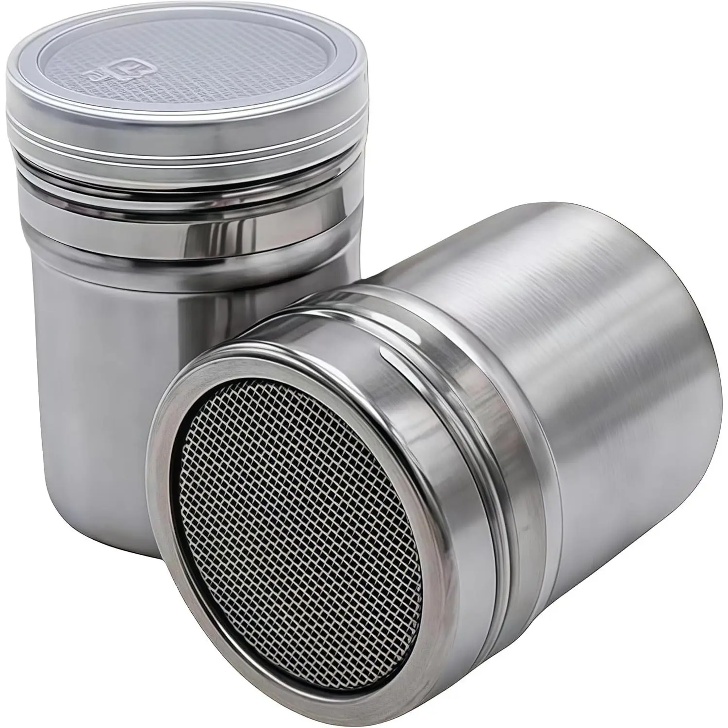 Women's Kitchen Tool Powder Shaker Set Pack - 2-Piece Stainless Steel Duster with Fine Mesh Canister for Cinnamon, Cocoa, Coffee Powder, 2.64x3.15in (Kitchen, Restaurant Use)
