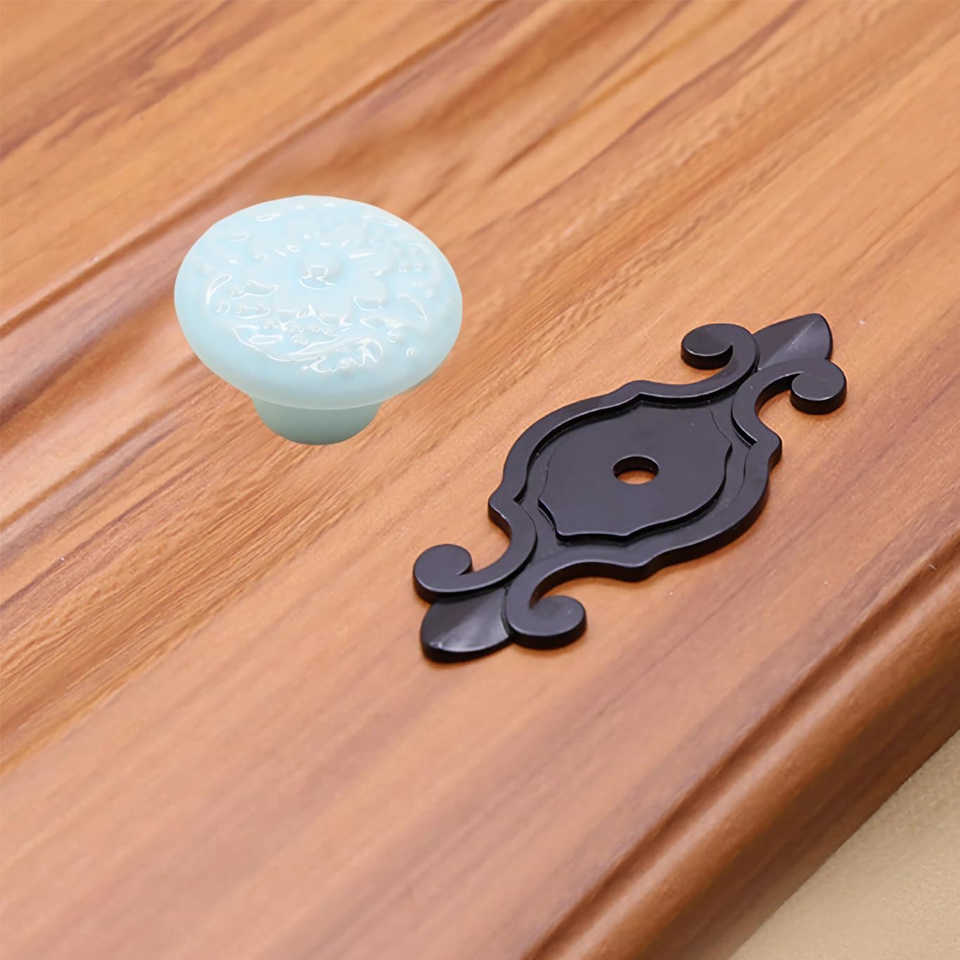 10 Pack Retro Ceramic Knobs  Dresser Kitchen Petal Cabinet Pulls Cupboard Wardrobe Drawer Handles, Black Base Backplate