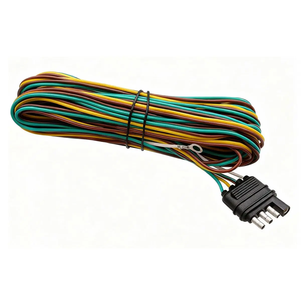 25ft 4 Wire 4-Flat Trailer Light Wiring Harness Extension Kit with 18 Gauge White Ground Wire for Trailers O-016