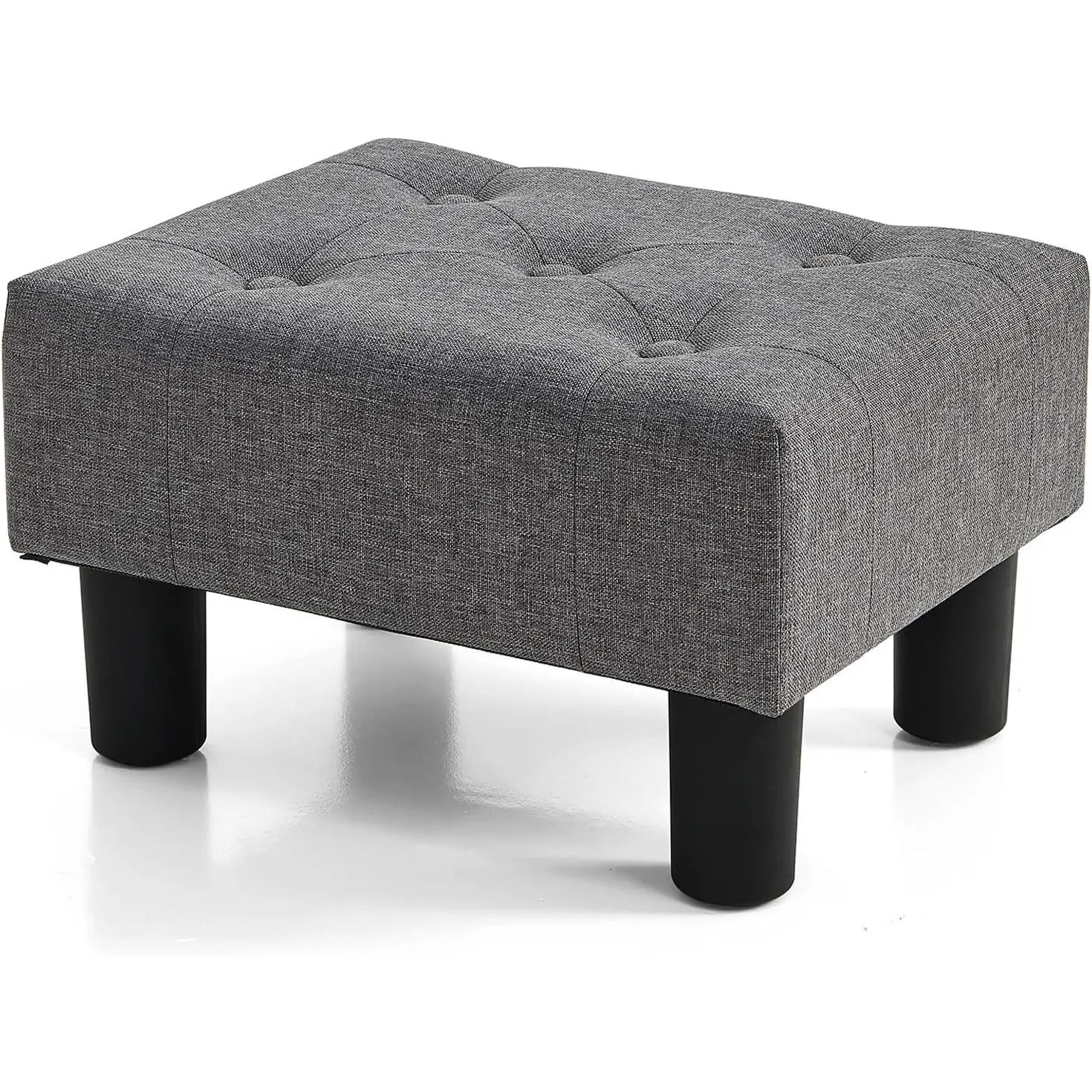 Gray Linen Cover Small Square Seat Foot Stool with Legs Support, 242lb Capacity Stable Indoor Furniture with Hidden Zipper for Living Room