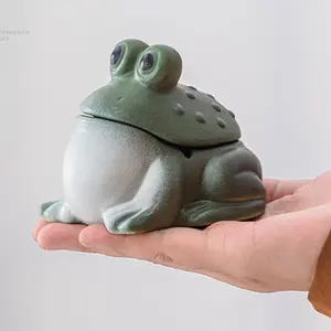 Ceramic Frog Ashtray Decorative Piece, Home Office Desk Accessory, Pet Art Craft Gift for Dad Husband Colleagues, Unique Ornament