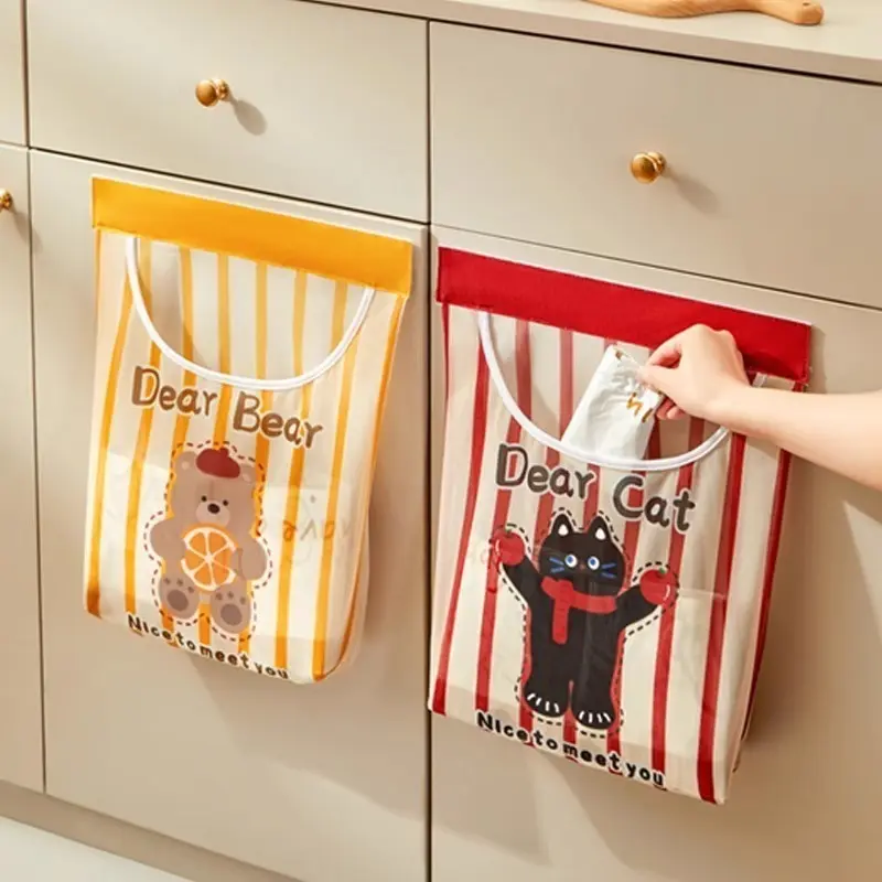 2PCS Lightweight Compact Oxford Fabric Wall-Mount Pouch - Kitchen Cabinet Grocery Bag Storage Holder, Foldable Hanging Trash Bag Dispenser