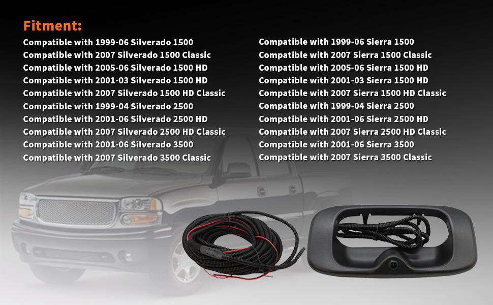 GM1916102 Tailgate Handle Backup Camera Compatible with 1999-2007 Silverado/Sierra 1500 2500 3500HD Pickups Reversing Rear View Park Assist Camera W/12V Power Cable 15046512 15228539