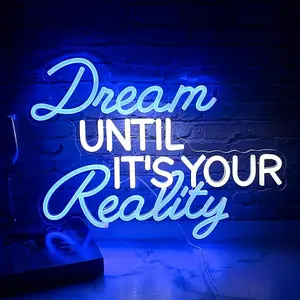 Dream Until It's Your Reality Neon Sign, USB Powered Wall Mounted Neon Light, Decorative Ambiance Lighting, Personalized Letter Neon Sign for Room, Bedroom, Living Room, Bar, Party