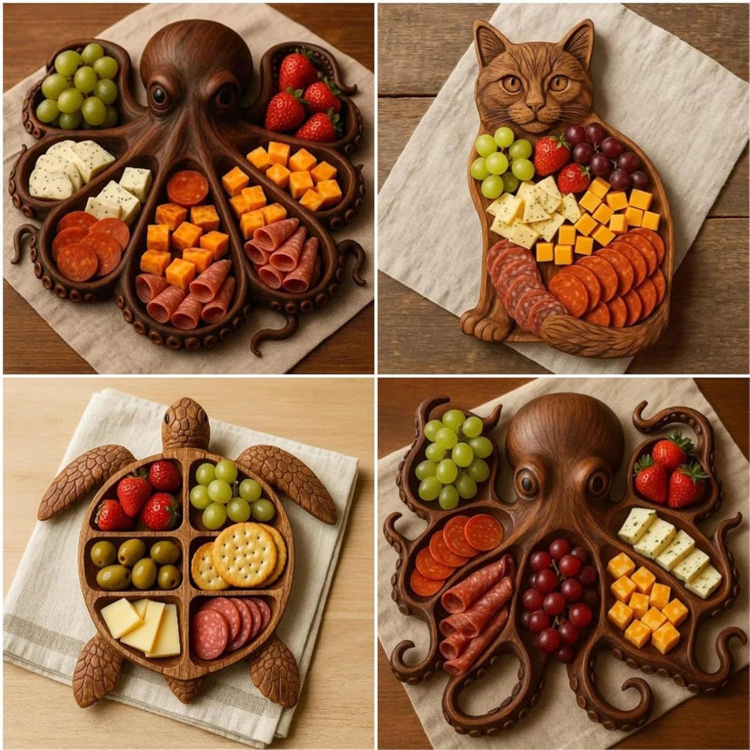 1 pc Octopus cooked food plate, Ocean-themed cheese bread board, novelty trays of cheese, meat, fruit and salad serving plates, and wooden trays designed by animals can add charm and features to any party. It is a unique gift.