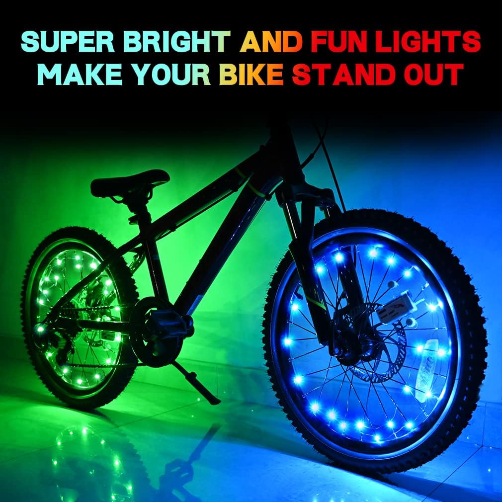 2 Tire Pack LED  Wheel Lights Ultra Bright  Bicycle Spoke Lights Cycling Decoration Safety  Tire Strip Light for  Adults Night Riding