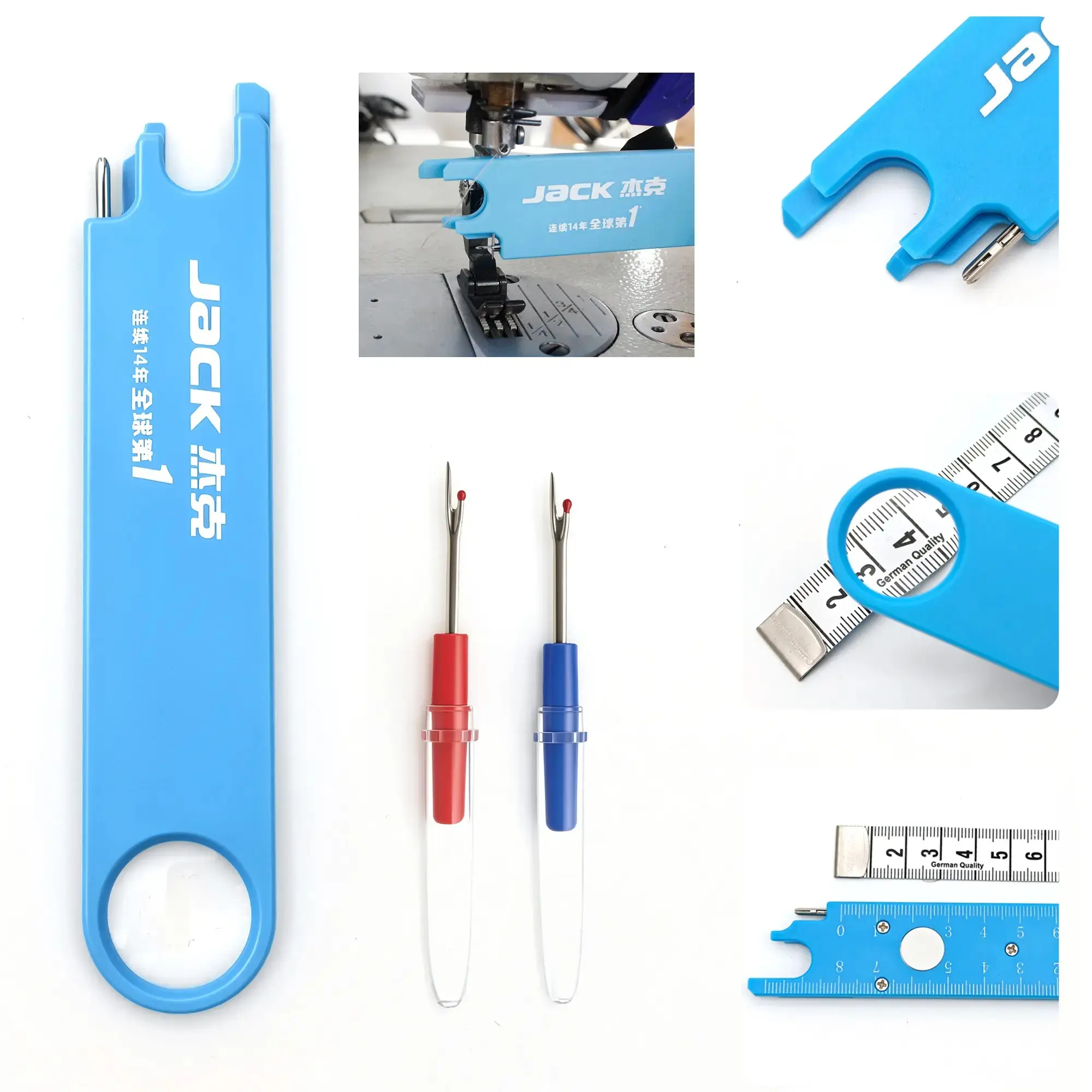 ZORIQQ 3PCS Industrial Flatbed Sewing Machine Jack 3 In 1 Needle Threading Device - Anti-Pricks Hands Tool with Magnifying Glass, Magnetic Tool Holder, 2 Seam Rippers, All Seasons,sohochic