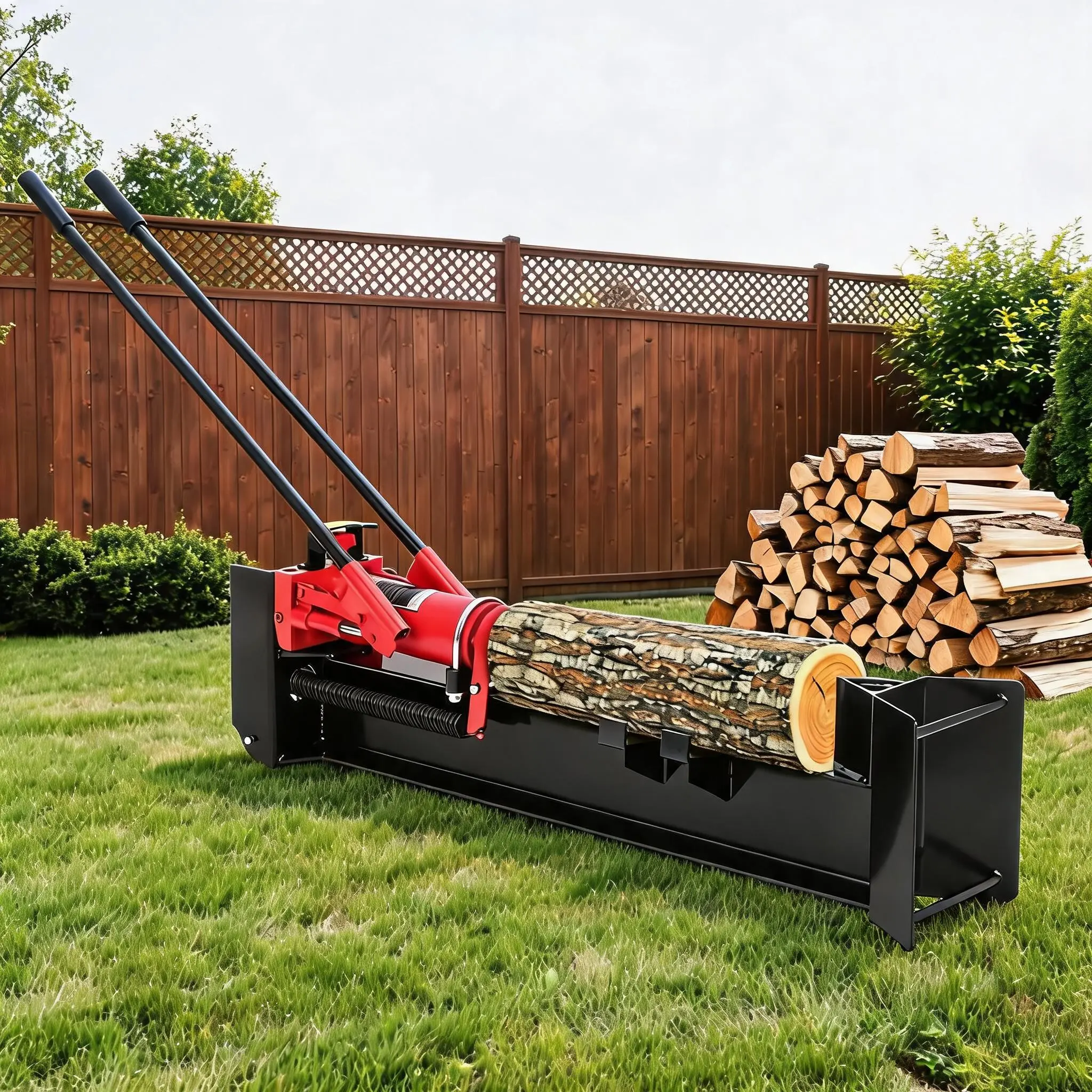 12-Ton Manual Hydraulic Log Splitter, Heavy-Duty Steel Wood Cutter - Horizontal Beam, Built-In Wheels, Spring Return, Ergonomic Handle - Outdoor & Backyard Use