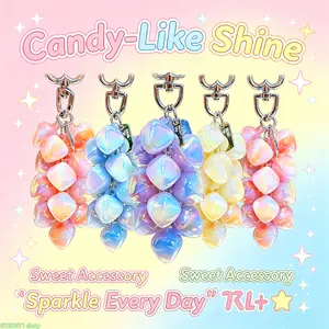 Resin Grape Cluster Keychain Iridescent Gradient Heart Bead Bag Charm With Heart Spring Clasp For Women Handbag Backpack Purse Daily Decor Gift
